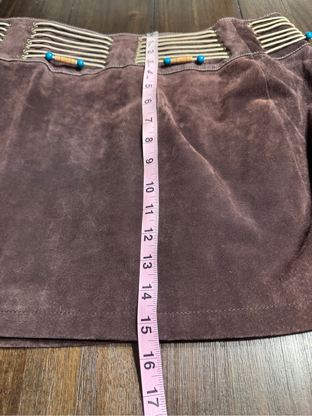 Vintage Y2K Wilsons Leather Maxima Brown Suede Lace Up Western Skirt Sz 12 Boho - Picture 6 of 15